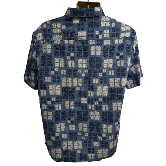 Nat Nast Mens Blue Silk Button Up Camp Shirt XL Pocket Coconut Buttons - Picture 2 of 8